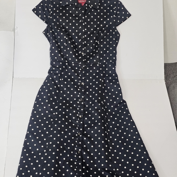Merona Navy and White Polka Dot Midi Dress - Picture 3 of 9